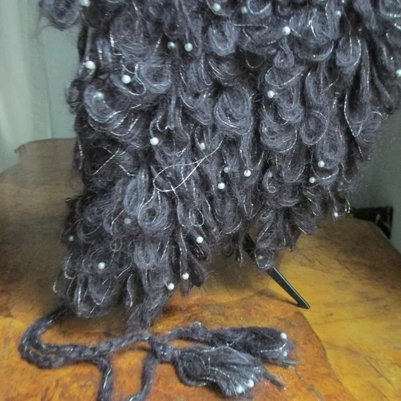 NWOT Shaggy Loop Knit Pearl Bead Wool Blend Trapper Hat - Picture 6 of 10